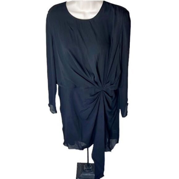 Krisa Drape Front Long Sleeve Dress Black Size Small NWT - Picture 1 of 6